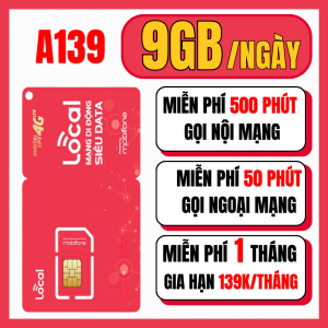 ( TẶNG 1 THÁNG ĐẦU ) Sim Mobifone LOCAL A139 ( 9gb/NGÀY ) & A159 ( 10GB/NGÀY ) + Miễn Phí Nội  Ngoại Mạng - Ưu Đãi Khủng Cho Mọi Nhu Cầu . FREESHIP - CHƯA KÍCH HOẠT