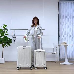 Front Opening Luggage Side Buckle Front Lid Trolley Aluminum Frame Large Capacity logo Custom Pattern