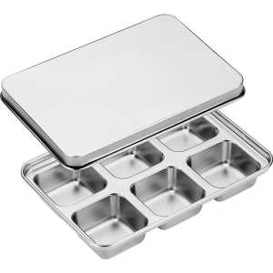 Nontoxic Stainless Steels Ice Tray 6 Compartments Ice Cubes Mold with Lid Grade For Cocktails And Meal Preps