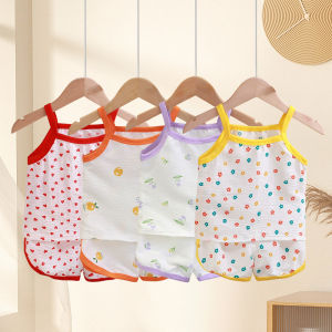 ชุดเด็กผู้หญิง เสื้อสายเดี่ยว+กางเกงขาสั้น ไซส์ 80-110cm ชุดใส่เล่นสบาย ชุดเที่ยว