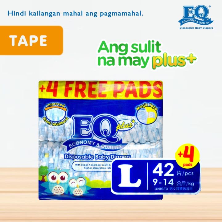 EQ Plus Large (9-14 kg) - 42 pcs x 1 pack (42 pcs) - Tape Diapers ...