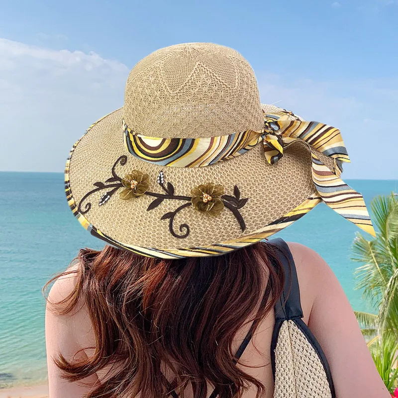 fashion Women Sun Hat wide brim straw hat Summer Beach Cap Travel
