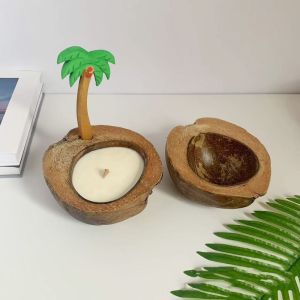 YISHA Natural Boat-shaped Coconut Shell Holder Creative Wax Free Candlestick Crafts Delicate Incense Holder Gift