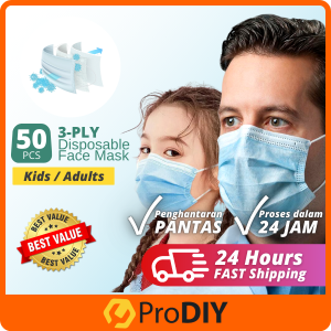 50pcs 3-PLY Disposable Face Mask 3 Layer Elastic Mouth Soft Breathable Flu Hygiene Topeng Muka ( Adult / Kids )