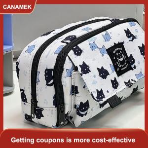 【CANAMEK 】 Kawaii Three-layer Snow Cat Pencil Cases Large Capacity Pencil Bag Pouch Holder Box Office Student Stationery Organizer School Supplies