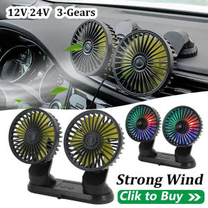 12V 24V Car Fan Double-head Cooling Fan 3-Speed Fan 360° Strong Wind Air Conditioner for Truck Summer Car Fan Cooler Acc - Sinhair Store