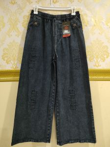 SAGITA FASHION - CELANA JEANS WANITA KULOT LIPAT - JEANS PREMIUM PINGGANG KARET - MODEL KEKINIAN  DEPAN KANCING FARIASI SOBEK2 LAPIS