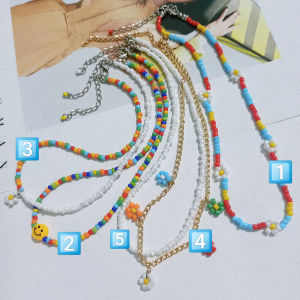 Dây chuyền hạt cườm hoa cúc cầu vồng nhiều màu đơn giản thời trang Vòng cổ mặt cười hot trend Hàn Quốc dễ thương