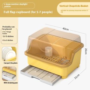 เครื่องใช้ในครัวเรือนกล่องเก็บเครื่องจานชามใหญ่พิเศษกันฝุ่นชั้นตากจานพร้อมฝาครอบท่อระบายน้ำพื้นห้องครัวชั้น