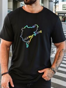 Mens Cotton Printed T-Shirt Nürburgring Track Pattern Summer Casual Oversized Round Neck Short Sleeve Comfortable Daily Tee