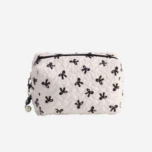 SIERWU Large Capacity Bow Makeup Bag Bowknot Print Storage Pouch Cosmetic Bag Cute Style Coin Purse Travel