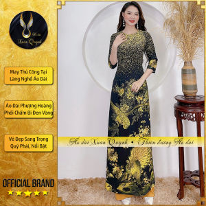 Áo Dài Lụa Habutai Phượng Hoàng Chấm Bi Sang Trọng Quý Phái K200 Đen - Áo Dài Xuân Quỳnh