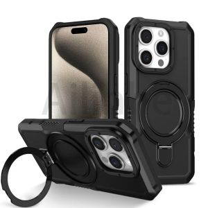 For iPhone 15 14 13 12 11 Pro Max 15 14 Plus XS Max XR 7 8 6 Plus SE 2020 Solid Color Case Shockproof Armor Silicone + PC Metal Ring Stand Protection Phone Cover