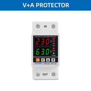 ราง Din จอคู่แบบปรับแรงดันมากกว่าแรงดันไฟฟ้าได้รีเลย์เครื่องปกป้องป้องกันอุปกรณ์แรงดันไฟฟ้ากระแสและแรงดันไฟฟ้ากิโลวัตต์ชั่วโมงมิเตอร์วัดพลังงานไฟฟ้า63A 220V 230V