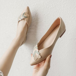 Women comfort flat ballet shoes pointed toe soft leather work shoes