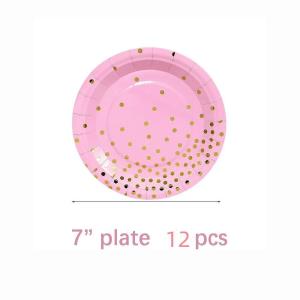Pink and Gold Party Supplies - Disposable Pink Paper Plate Tableware Set Gold Dot Dining Plate Dessert Plate Cup Wedding Birthday Party Baby Shower Christmas Valentines Day Halloween Business Graduation Anniversary christening plate for birthday party