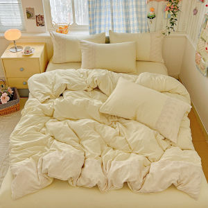 Dansunreve Bộ ga trải giường Cotton 100% Hàn Quốc phong cách công chúa ren Bộ ga phẳng đơn/Nữ Hoàng/Vua