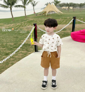Set bộ cộc tay Beemo in tràn hình thuyền vải cotton thoáng mát cho bé trai từ 9-24kg 5145BHB