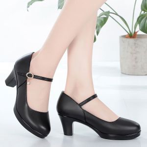Free Shipping High-Heeled Cheongsam-Style Shoes WomenS Round-Toe Professional Flats WomenS Shoes For Work Thick Heels Waterproof Platform Black Thick Sole