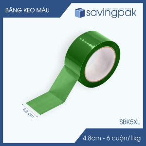 SBK5XL - 1 cuộn băng keo màu khổ 4.8cm loại 1kg/6 cuộn - Xanh lá - Băng keo băng dính đóng hàng