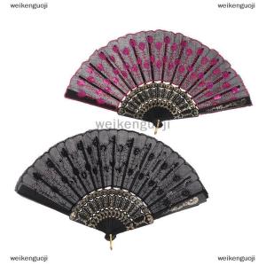 [COD] weikenguoji Silk Fan Folding Fan Wedding Art Gifts Peacock Sequin Dancing Fan Hand Held Fan