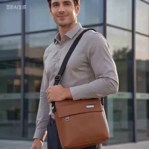 Angelwull Silk leather square crossbody bag korean style simple and plain colors use for mens-40743
