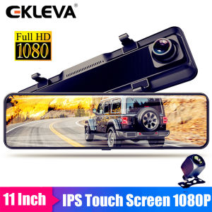 EKLEVA Car DVR 11 Inch Touch IPS RearView Mirror Front and Rear 1080P Dual Lens Stream Media Dashcam Car Camera Automatic Rear View Mirror Night Vision Video Recorder