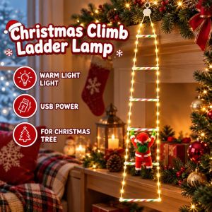 Lucky Star.my 8 Stairs Santa Claus Climbing Ladder LED String Lights Waterproof USB Powered Warm/White Xmas Decor Indoor Outdoor Home
