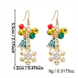SHUSHABA Rhinestone Christmas Earrings Bell Snowflake Christmas Jewelry Vintage Merry Christmas Xmas Drop Dangle Stud Christmas