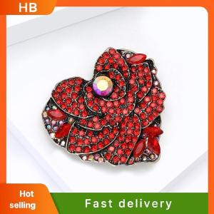 HB Fashion Rhinestone Red Shinning Heart Brooches For Women Clothing Coat Banquet Party Accessories Gifts