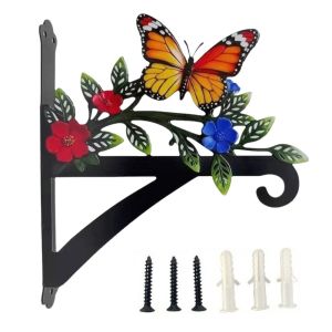 HOUCHU Outdoor Indoor Wall-mounted Hanger Colorful Rust-Proof Wall Hook Beautiful Flower Metal Decorative Rack Courtyard