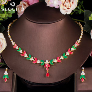 SEQUITO Gorgeous Marquise Cut Cubic Zirconia Flower Necklace Earrings Bridal Accessories for Wedding Banquet Jewelry Set SJ153