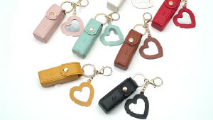 Sang trọng da túi Son môi Keychain tinh tế túi lưu trữ Mặt dây chuyền với mặt dây chuyền trái tim Keyring phụ nữ phụ kiện