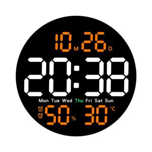 OKDEALS01 Temperature/ Humidity Display 10 Inch LED Wall Clock Brightness Adjustable Remote Control Round Wall Clocks Easy-to-read Date/Week Display Wall-mounted Electronic Clock Home Decoration