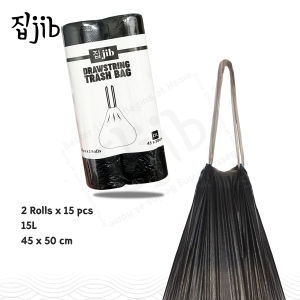JIB Drawstring Trash Bag / Kantong plastik sampah tali serut 45x50 cm / Plastik Sampah Premium 15 lembar / Kantong Kresek Sampah Gulung