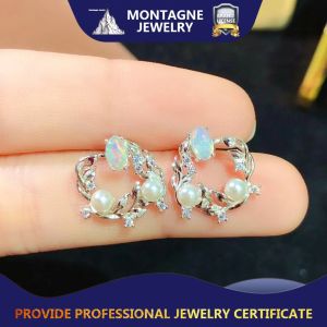 Montagne Jewelry 925 Silver Earring For Women Crystal Inset Design 819 Fine Jewellery Natural 3x5mm Opal Earrings Stud Earring