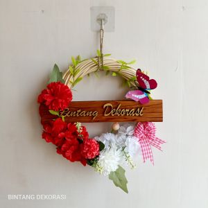 COD HIASAN GANTUNGAN PINTU BUNGA ROTAN AESTHETIC WREATH FLOWER RED ROSE PAJANGAN DINDING MINIMALIS