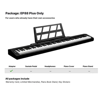 Portable 88-Key Semi-Weighted Digital Piano with Bluetooth & MIDI - BLW EP88 Plus