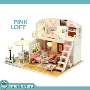 Emerie Yara DIY Miniature Dollhouse Kit - Pink Loft - w/ LED Lights Music Box Dust Cover - Hobby | Craft | Gifts