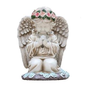 Solar Powered Praying Angel Figurine Statue with LED Light Grave Lamp for Outdoor Garden and Cemetery Decoration Gift