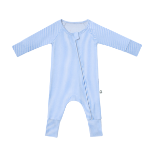 Kalma Baby Organic Bamboo Zip Sleepsuit 0-24 months | SKY STRIPES | Reversible Mittens and Footsies
