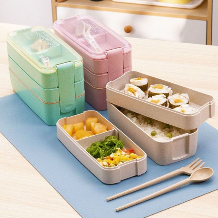 JANEB 900ml 3layers Lunch Box Wheat Plastic Food Storage Container