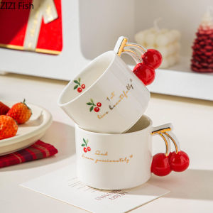 Cherry Printed Pattern Mugs Gilding Edge Porcelain Cup Tableware Coffee Mug Dining Table Afternoon Tea Teacup Fruits Juice Cup2026