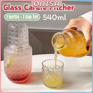 Onisa Glass Carafe Pitcher and Water Cup 540ml Bedside Water Carafe Household Tea Jug Drinkware Set