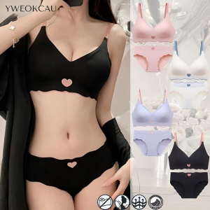 [YWEOKCAU]Seamless Push Up Bra Sets Anti-Sagging Jelly Support Wireless Underwear Peach Heart Undies Women Lingerie內衣無鋼圈
