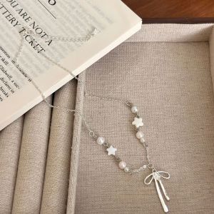 Korean Bowknot Necklace Pendant tar Pearl Neck Chain Necklace Y2K Aesthetic Ins Jewelry Gift