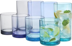 US Acrylic Classic Clear Plastic Reusable Drinking Glasses (Set of 8) 12oz Rocks & 16oz Water Cups BPA-Free Tumblers Made in USA Top-Rack Dishwasher Safe
