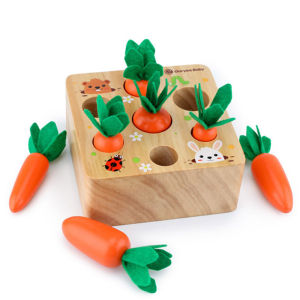 Moulty Wooden Toys for 1 2 3 Years Old Boys and Girls Montessori Shape Size Sorting Puzzle Carrots Harvest Developmental Gifts for Fine Motor Skill