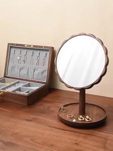 xpkQ Solid Wood Makeup Mirrors Home Desktop Bedroom Luxury Elegant Mirror Nordic Aesthetic Rotundity Tabletop Mirror Home Decorations 3T7R1
