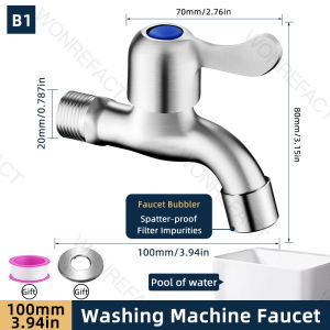 Chrome 304 Stainless Steel Faucet Wall Faucet Tap Bathroom Washing Machine Garden TapWall Mounted